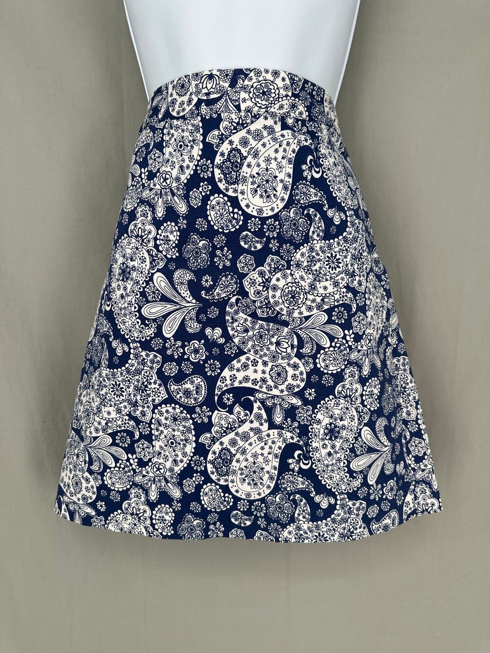 Brooks Brothers Skirt Women 6 Navy Blue Mini Paisley Cotton Stretch Floral Retro